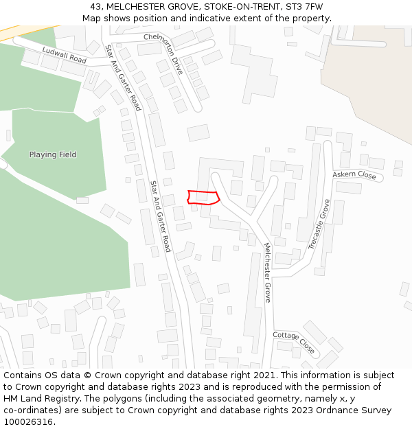 43, MELCHESTER GROVE, STOKE-ON-TRENT, ST3 7FW: Location map and indicative extent of plot