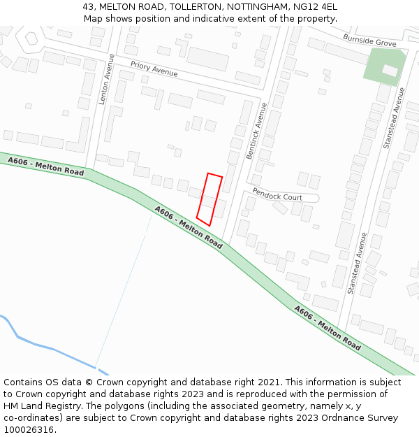 43, MELTON ROAD, TOLLERTON, NOTTINGHAM, NG12 4EL: Location map and indicative extent of plot