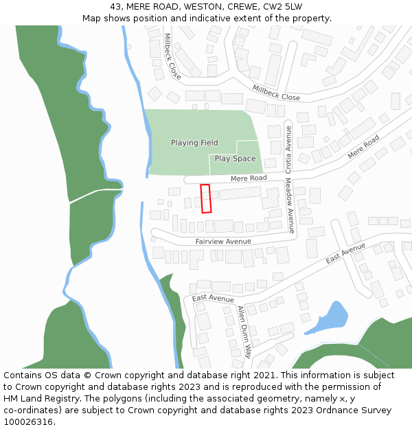 43, MERE ROAD, WESTON, CREWE, CW2 5LW: Location map and indicative extent of plot