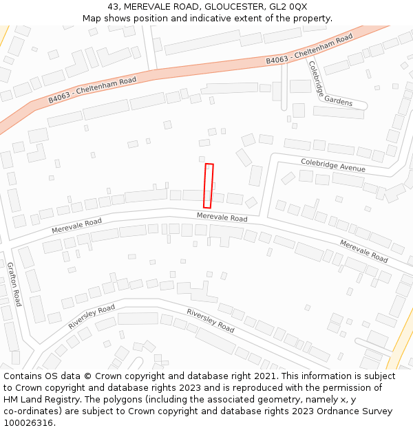 43, MEREVALE ROAD, GLOUCESTER, GL2 0QX: Location map and indicative extent of plot