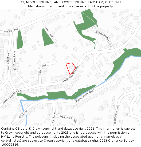 43, MIDDLE BOURNE LANE, LOWER BOURNE, FARNHAM, GU10 3NH: Location map and indicative extent of plot