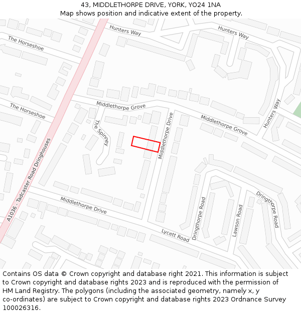 43, MIDDLETHORPE DRIVE, YORK, YO24 1NA: Location map and indicative extent of plot