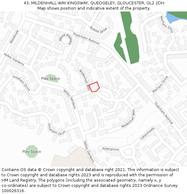 43, MILDENHALL WAY KINGSWAY, QUEDGELEY, GLOUCESTER, GL2 2DH: Location map and indicative extent of plot