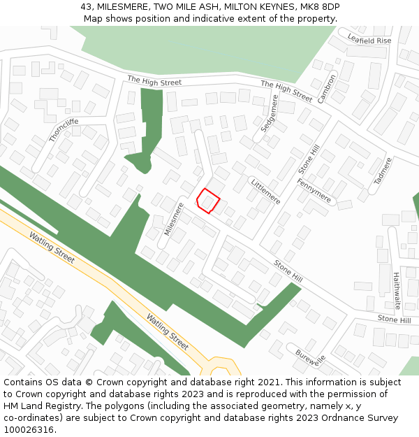 43, MILESMERE, TWO MILE ASH, MILTON KEYNES, MK8 8DP: Location map and indicative extent of plot