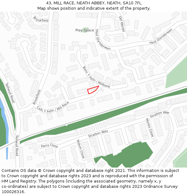 43, MILL RACE, NEATH ABBEY, NEATH, SA10 7FL: Location map and indicative extent of plot