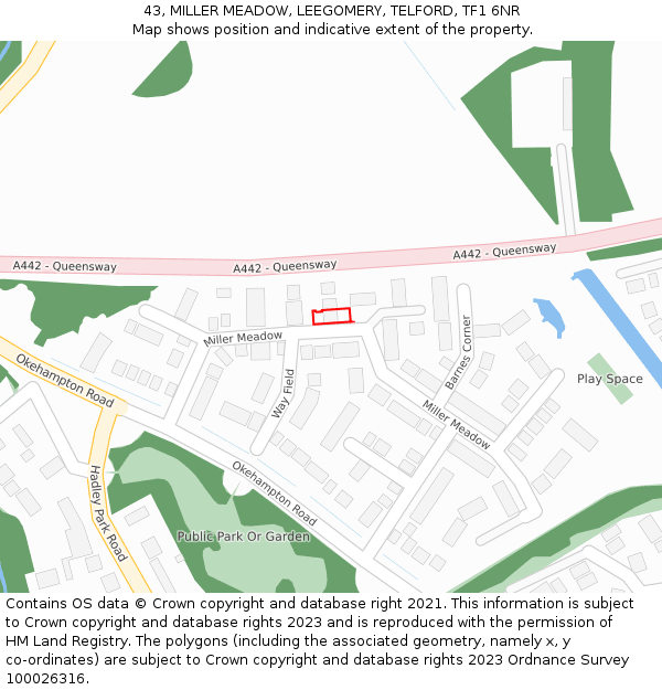 43, MILLER MEADOW, LEEGOMERY, TELFORD, TF1 6NR: Location map and indicative extent of plot