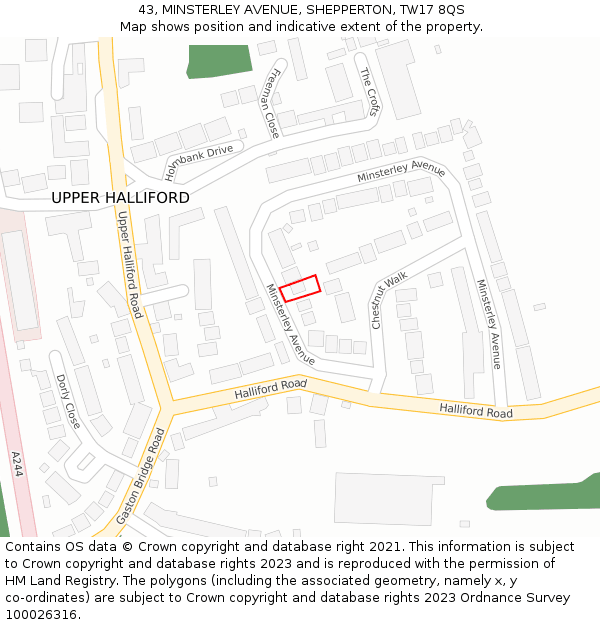 43, MINSTERLEY AVENUE, SHEPPERTON, TW17 8QS: Location map and indicative extent of plot