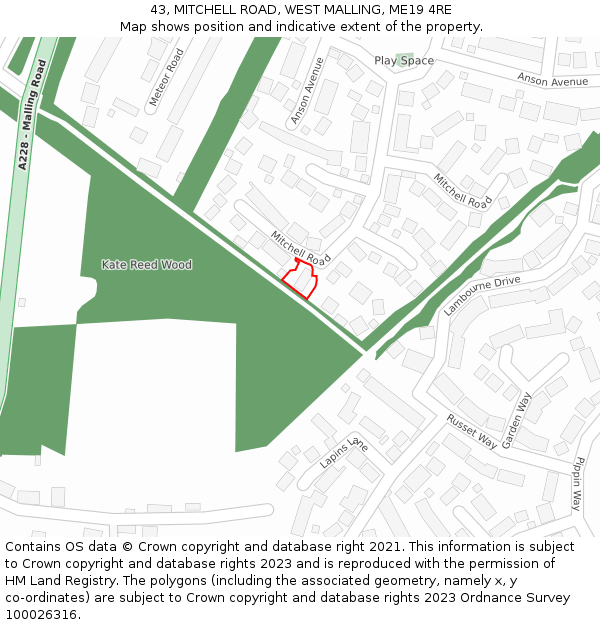 43, MITCHELL ROAD, WEST MALLING, ME19 4RE: Location map and indicative extent of plot