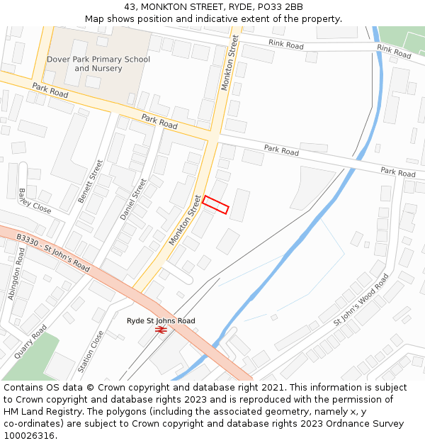 43, MONKTON STREET, RYDE, PO33 2BB: Location map and indicative extent of plot