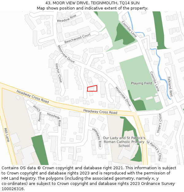 43, MOOR VIEW DRIVE, TEIGNMOUTH, TQ14 9UN: Location map and indicative extent of plot