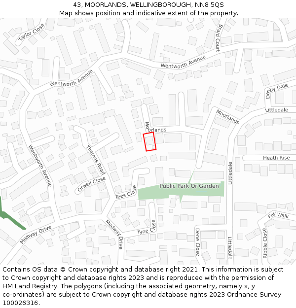 43, MOORLANDS, WELLINGBOROUGH, NN8 5QS: Location map and indicative extent of plot