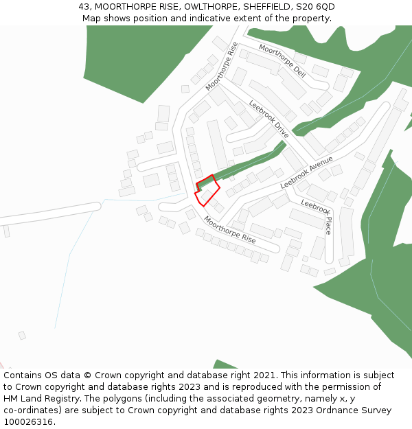 43, MOORTHORPE RISE, OWLTHORPE, SHEFFIELD, S20 6QD: Location map and indicative extent of plot