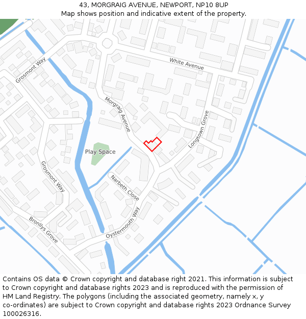 43, MORGRAIG AVENUE, NEWPORT, NP10 8UP: Location map and indicative extent of plot