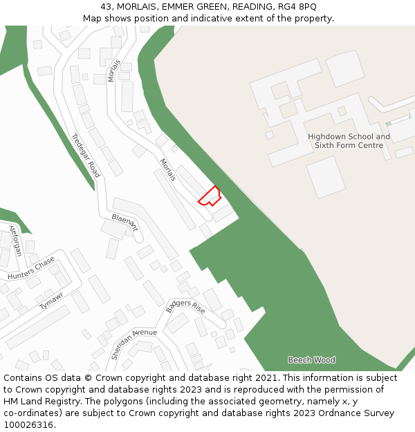 43, MORLAIS, EMMER GREEN, READING, RG4 8PQ: Location map and indicative extent of plot