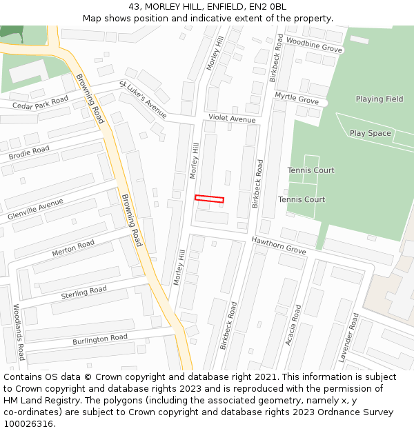 43, MORLEY HILL, ENFIELD, EN2 0BL: Location map and indicative extent of plot