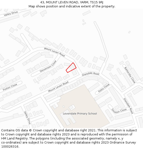 43, MOUNT LEVEN ROAD, YARM, TS15 9RJ: Location map and indicative extent of plot