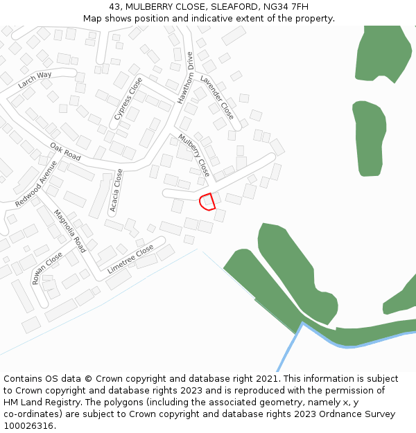 43, MULBERRY CLOSE, SLEAFORD, NG34 7FH: Location map and indicative extent of plot