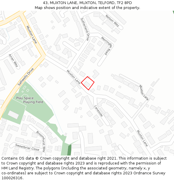 43, MUXTON LANE, MUXTON, TELFORD, TF2 8PD: Location map and indicative extent of plot