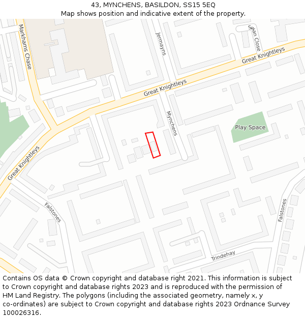 43, MYNCHENS, BASILDON, SS15 5EQ: Location map and indicative extent of plot