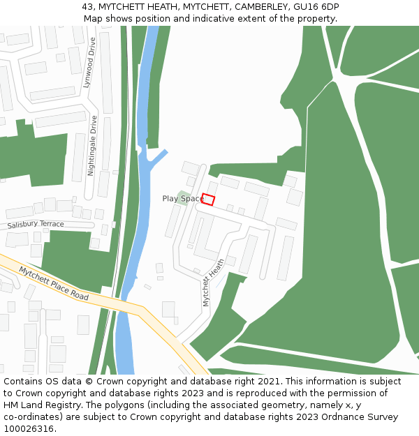 43, MYTCHETT HEATH, MYTCHETT, CAMBERLEY, GU16 6DP: Location map and indicative extent of plot