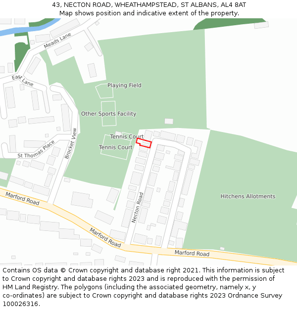 43, NECTON ROAD, WHEATHAMPSTEAD, ST ALBANS, AL4 8AT: Location map and indicative extent of plot