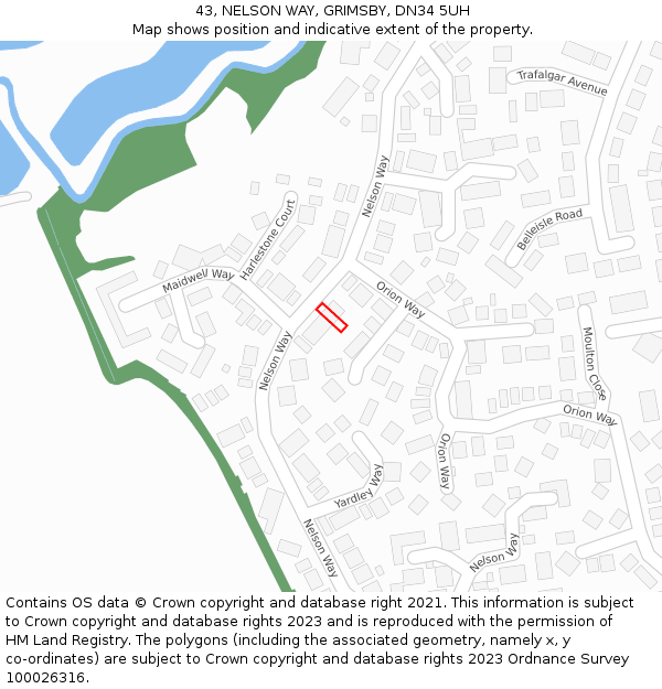43, NELSON WAY, GRIMSBY, DN34 5UH: Location map and indicative extent of plot
