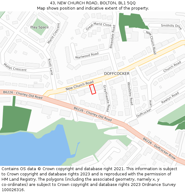 43, NEW CHURCH ROAD, BOLTON, BL1 5QQ: Location map and indicative extent of plot