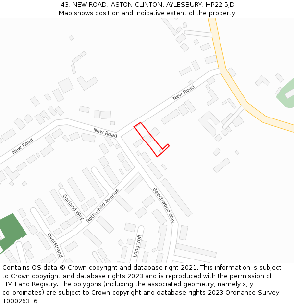 43, NEW ROAD, ASTON CLINTON, AYLESBURY, HP22 5JD: Location map and indicative extent of plot