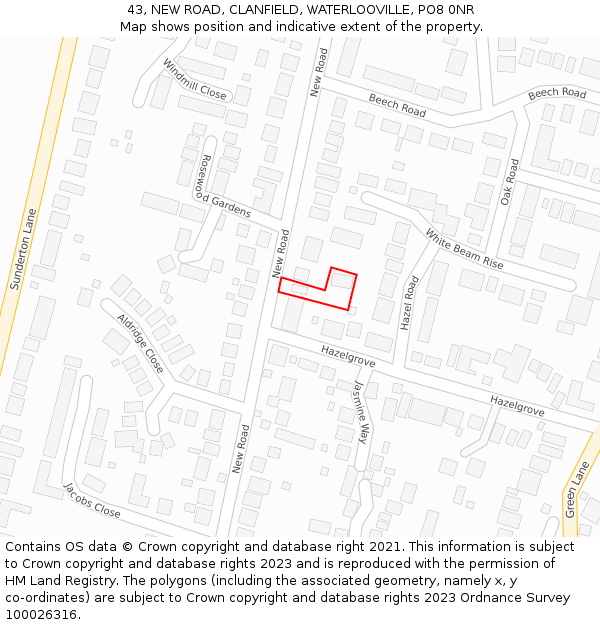 43, NEW ROAD, CLANFIELD, WATERLOOVILLE, PO8 0NR: Location map and indicative extent of plot