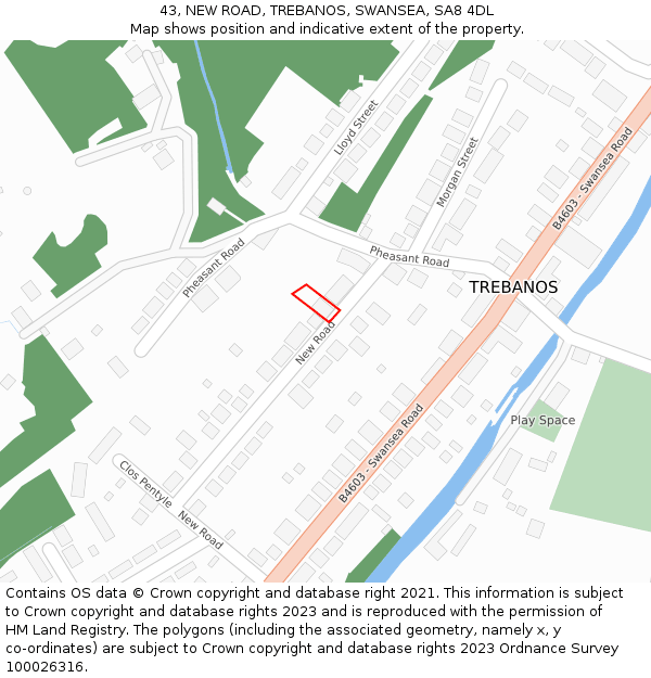 43, NEW ROAD, TREBANOS, SWANSEA, SA8 4DL: Location map and indicative extent of plot
