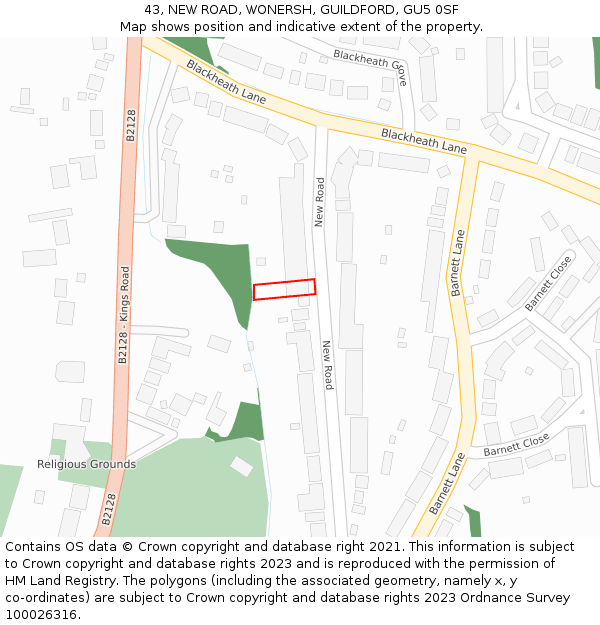 43, NEW ROAD, WONERSH, GUILDFORD, GU5 0SF: Location map and indicative extent of plot