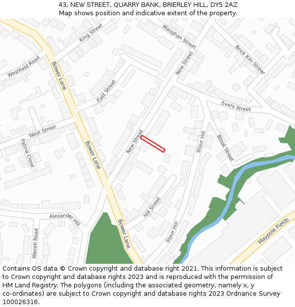 43, NEW STREET, QUARRY BANK, BRIERLEY HILL, DY5 2AZ: Location map and indicative extent of plot