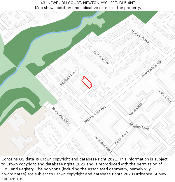 43, NEWBURN COURT, NEWTON AYCLIFFE, DL5 4NT: Location map and indicative extent of plot