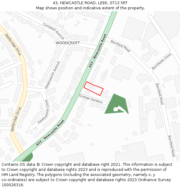 43, NEWCASTLE ROAD, LEEK, ST13 5RT: Location map and indicative extent of plot