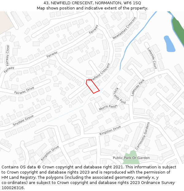 43, NEWFIELD CRESCENT, NORMANTON, WF6 1SQ: Location map and indicative extent of plot