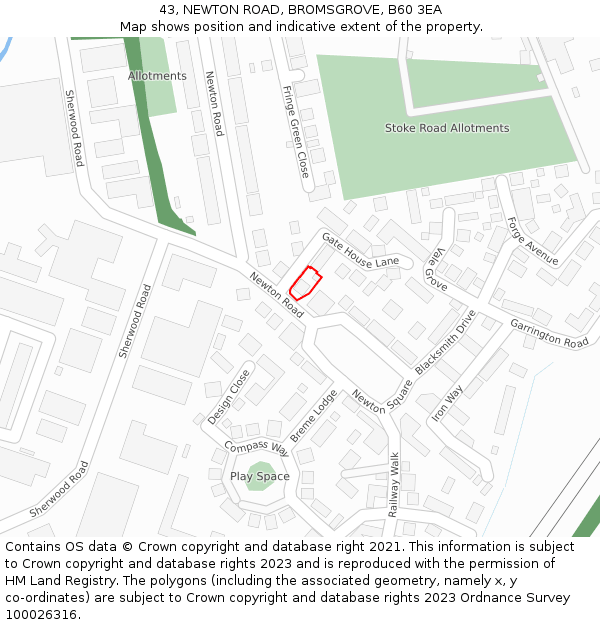 43, NEWTON ROAD, BROMSGROVE, B60 3EA: Location map and indicative extent of plot