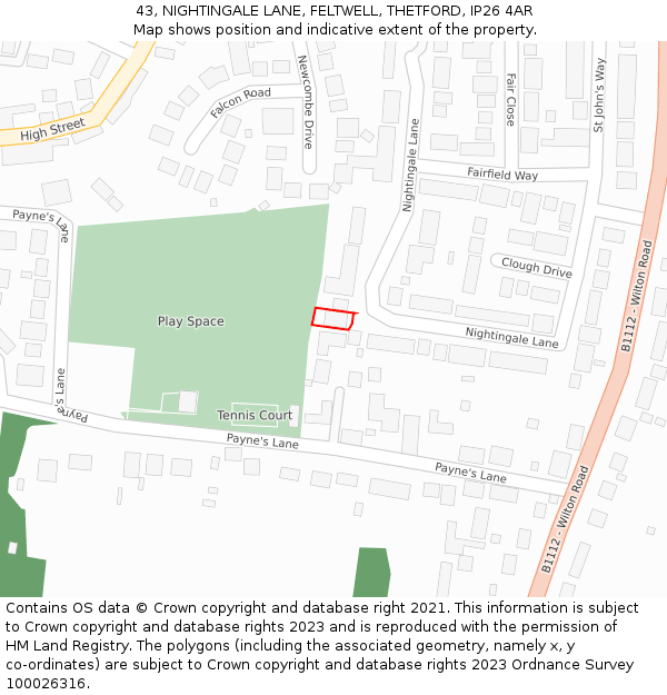 43, NIGHTINGALE LANE, FELTWELL, THETFORD, IP26 4AR: Location map and indicative extent of plot