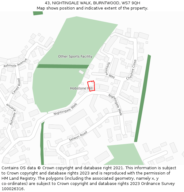 43, NIGHTINGALE WALK, BURNTWOOD, WS7 9QH: Location map and indicative extent of plot