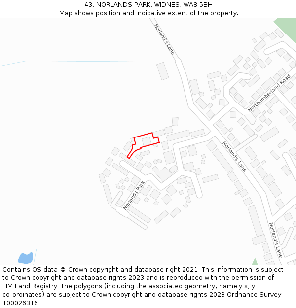 43, NORLANDS PARK, WIDNES, WA8 5BH: Location map and indicative extent of plot