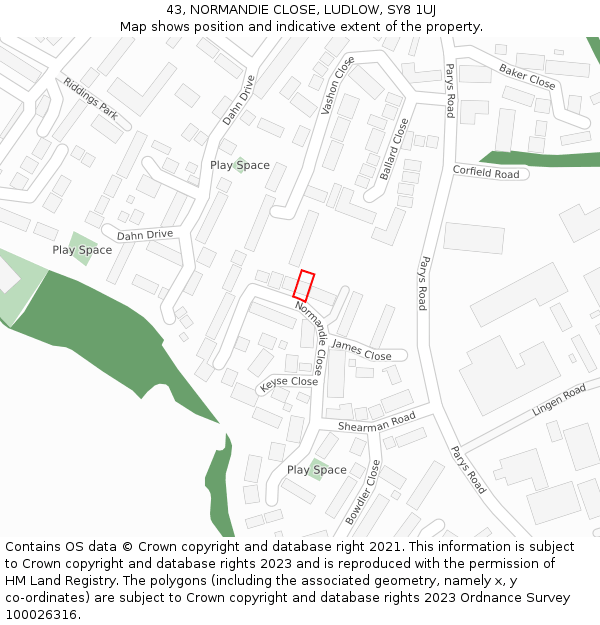 43, NORMANDIE CLOSE, LUDLOW, SY8 1UJ: Location map and indicative extent of plot