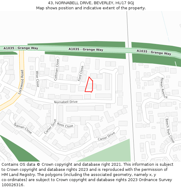 43, NORNABELL DRIVE, BEVERLEY, HU17 9GJ: Location map and indicative extent of plot