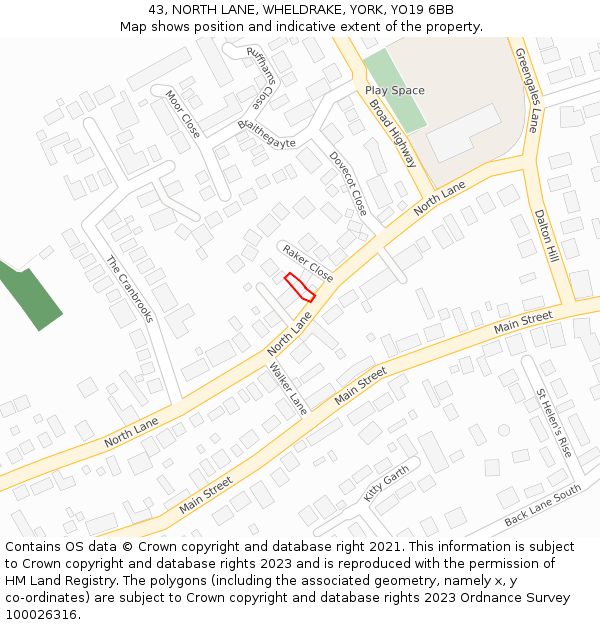 43, NORTH LANE, WHELDRAKE, YORK, YO19 6BB: Location map and indicative extent of plot