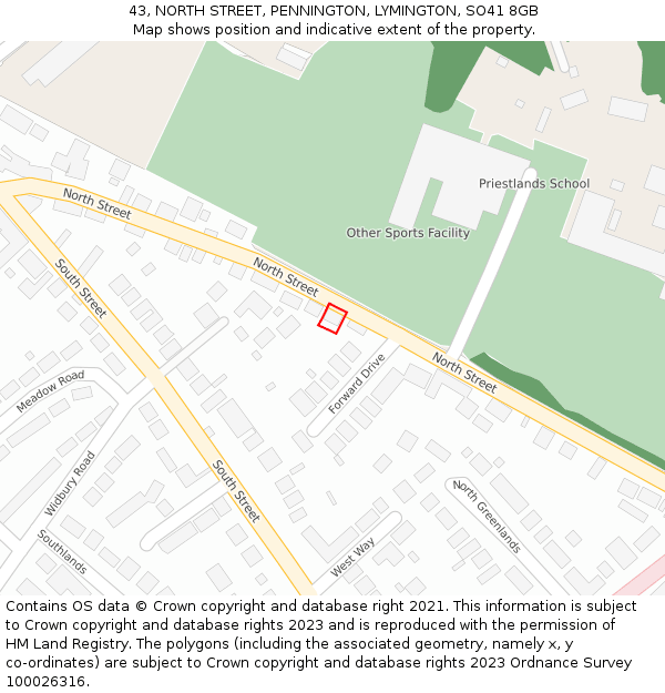 43, NORTH STREET, PENNINGTON, LYMINGTON, SO41 8GB: Location map and indicative extent of plot