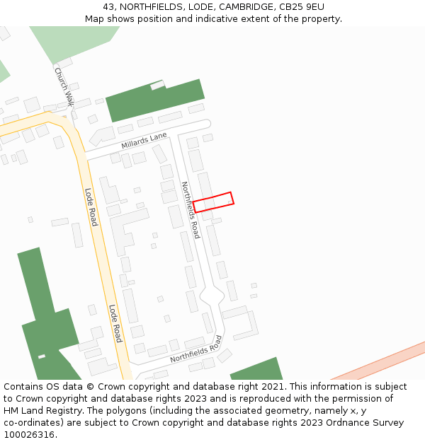 43, NORTHFIELDS, LODE, CAMBRIDGE, CB25 9EU: Location map and indicative extent of plot