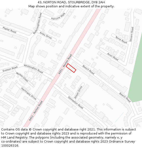 43, NORTON ROAD, STOURBRIDGE, DY8 2AH: Location map and indicative extent of plot