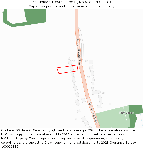 43, NORWICH ROAD, BROOKE, NORWICH, NR15 1AB: Location map and indicative extent of plot