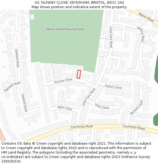 43, NUNNEY CLOSE, KEYNSHAM, BRISTOL, BS31 1XG: Location map and indicative extent of plot