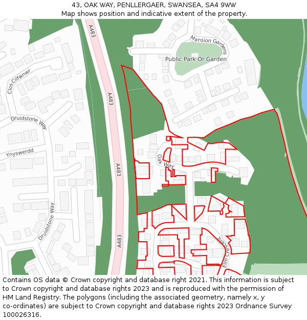 43, OAK WAY, PENLLERGAER, SWANSEA, SA4 9WW: Location map and indicative extent of plot