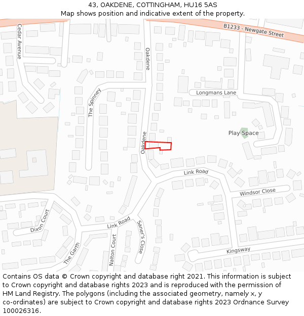 43, OAKDENE, COTTINGHAM, HU16 5AS: Location map and indicative extent of plot