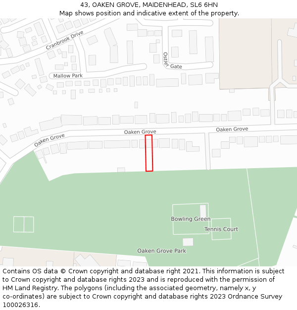 43, OAKEN GROVE, MAIDENHEAD, SL6 6HN: Location map and indicative extent of plot